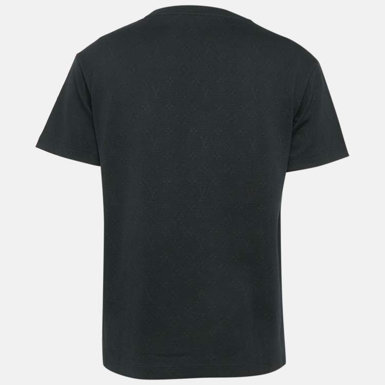 Pre Owned Louis Vuitton Black Cotton Logo Jacquard Knit T-Shirt S