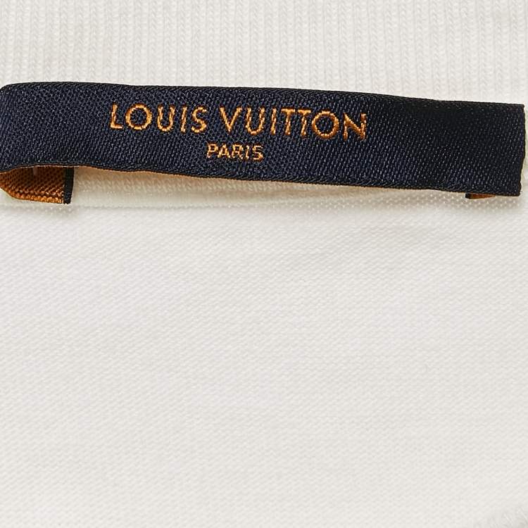 Pre Owned Louis Vuitton White Cotton Logo Jacquard Knit T-Shirt M