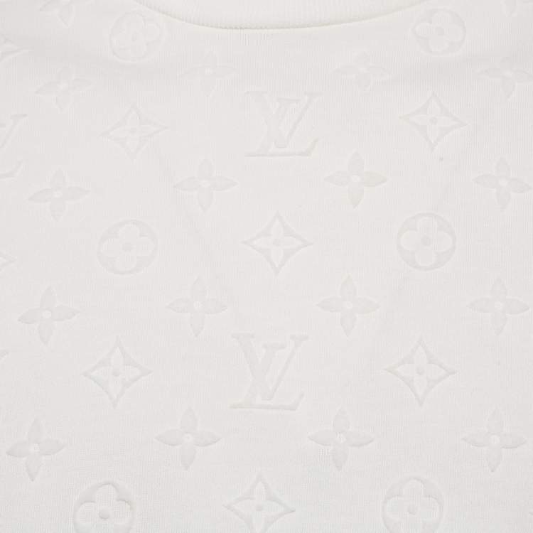 Pre Owned Louis Vuitton White Cotton Logo Jacquard Knit T-Shirt M