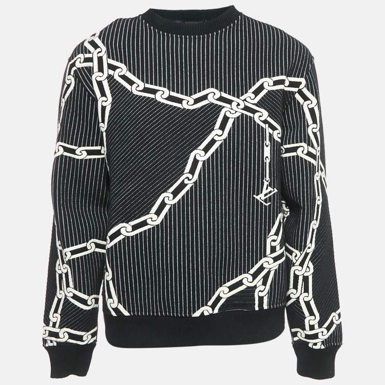 Pre Owned Louis Vuitton Black Quilted 3D Effect Chain Knit Sweatshirt M