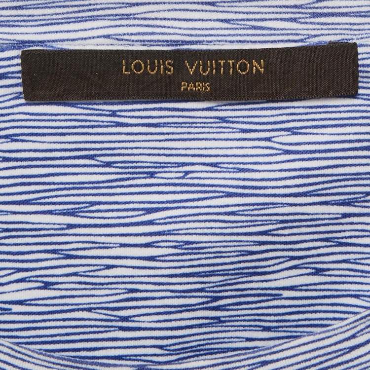 Pre Owned Louis Vuitton Blue Printed Jersey Round Neck T-Shirt XL