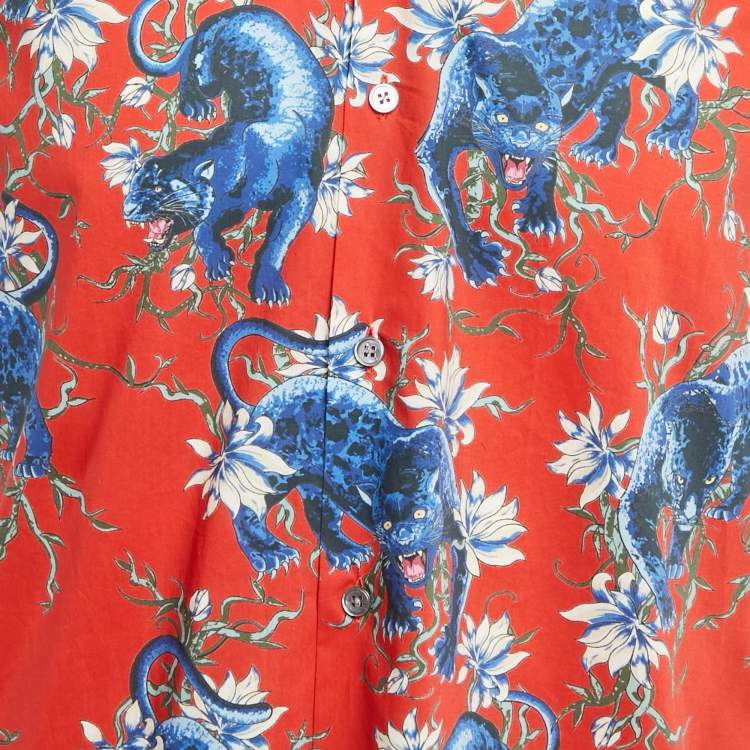 Pre Owned Louis Vuitton Red Printed Cotton Half Sleeve Shirt S