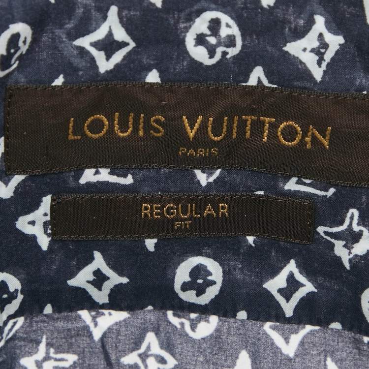 مملوكة مسبقًا Louis Vuitton Navy Blue Logo Print Cotton Button Front Shirt M