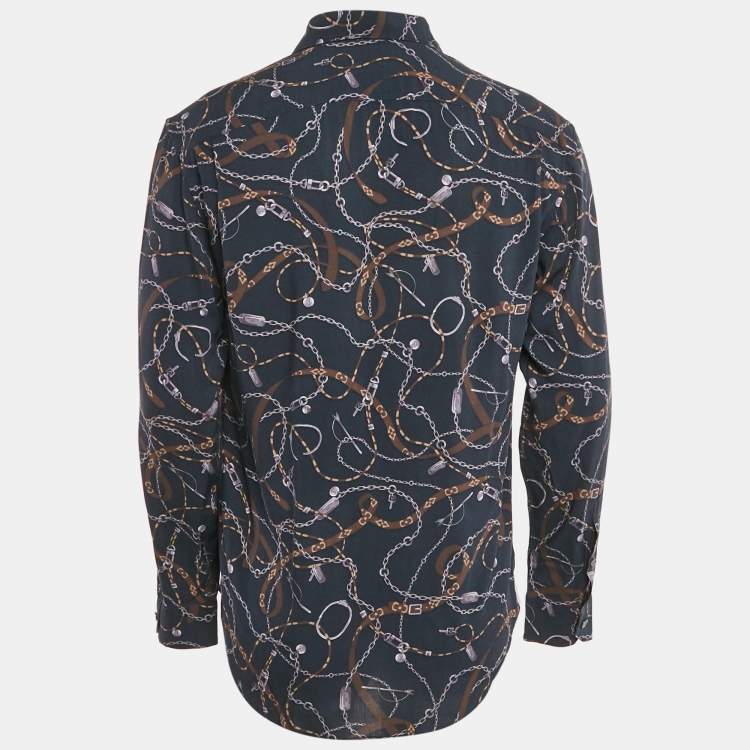 Pre Owned Louis Vuitton Navy Blue Twisted Chain Monogram Print Viscose Shirt S