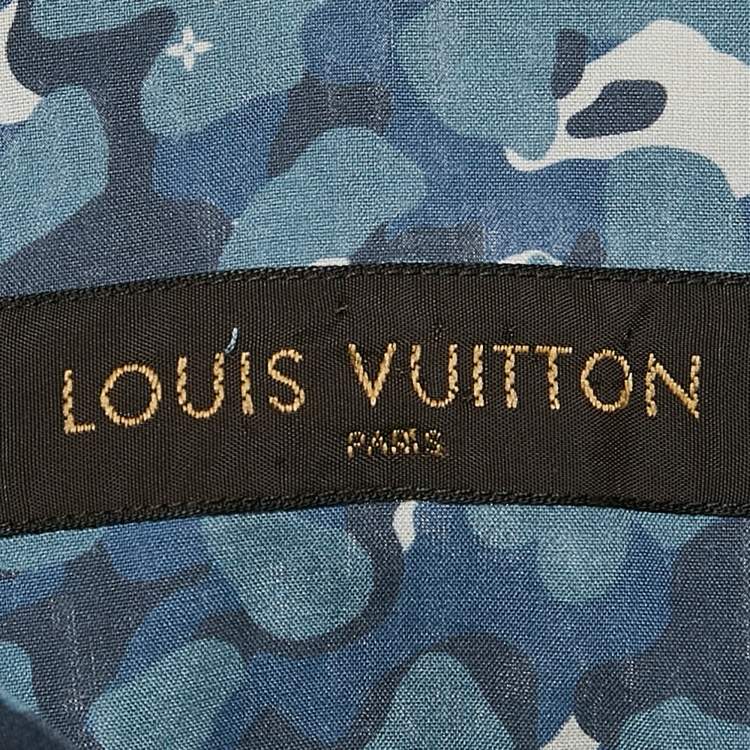 Pre Owned Louis Vuitton Blue Camouflage Print Button Front Shirt M