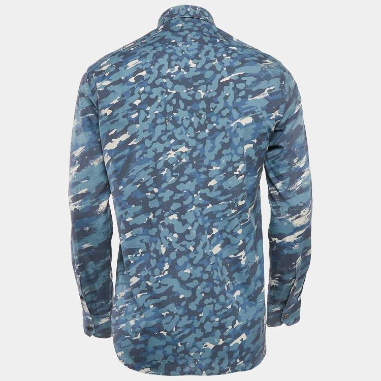 Pre Owned Louis Vuitton Blue Camouflage Print Button Front Shirt M