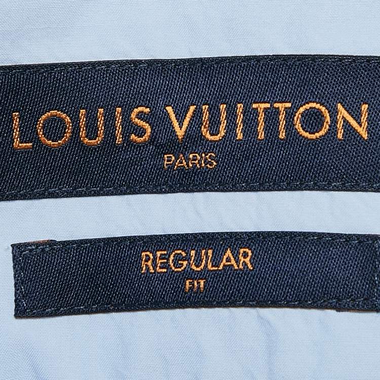Pre Owned Louis Vuitton Blue Logo Jacquard Cotton Regular Fit Shirt M
