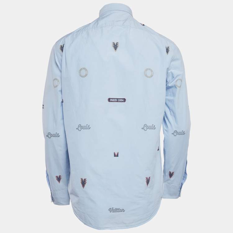 Pre Owned Louis Vuitton Blue Logo Jacquard Cotton Regular Fit Shirt M