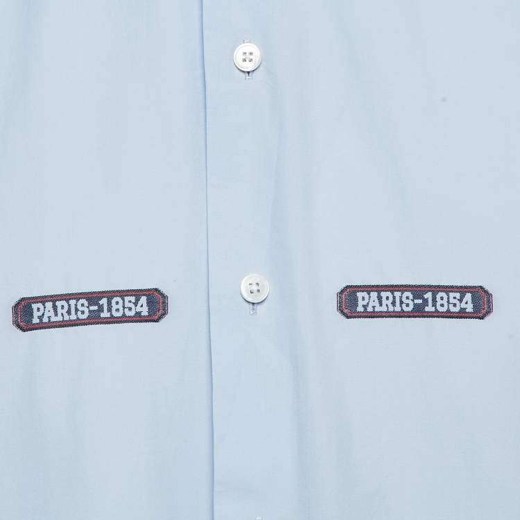 Pre Owned Louis Vuitton Blue Logo Jacquard Cotton Regular Fit Shirt M