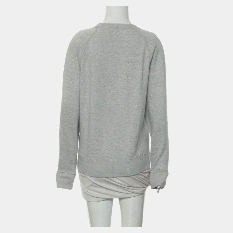 Pre Owned Louis Vuitton Light Grey, Neon Green Logo Embroidered Sweater SZ S