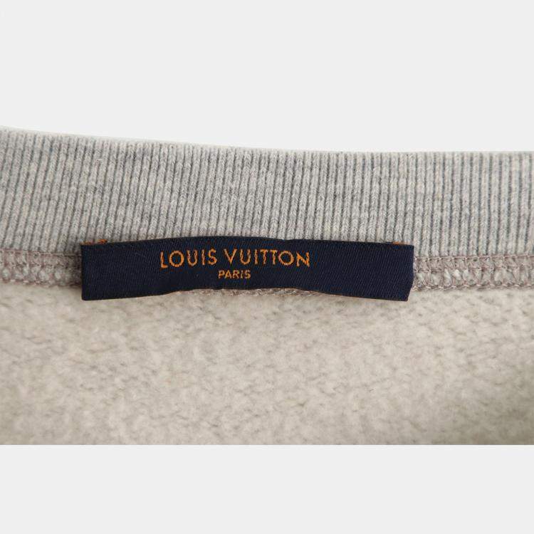 Pre Owned Louis Vuitton Light Grey, Neon Green Logo Embroidered Sweater SZ S