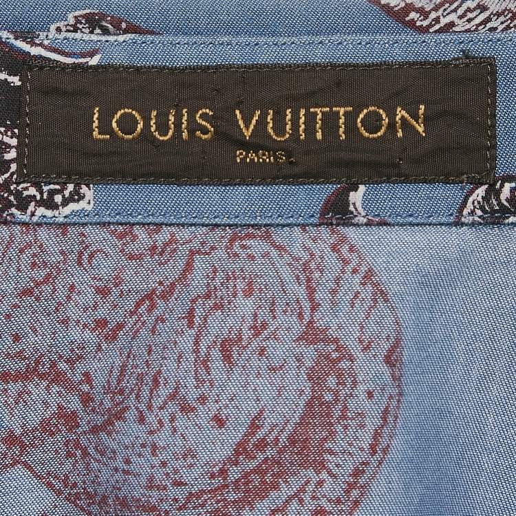 Pre Owned Louis Vuitton Blue Elephant Print Cotton Shirt M