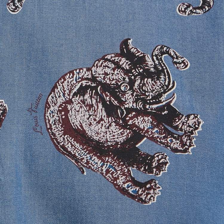 Pre Owned Louis Vuitton Blue Elephant Print Cotton Shirt M