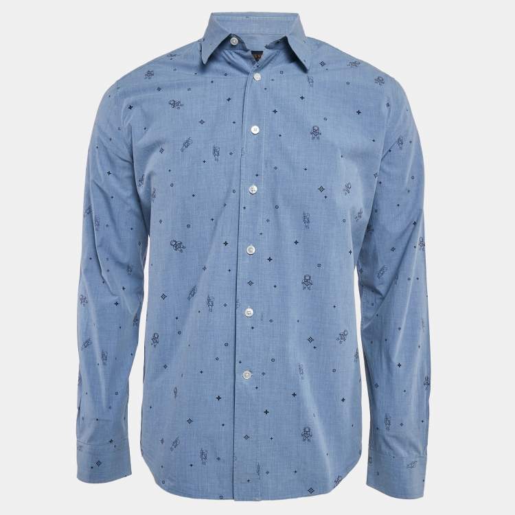 مملوكة مسبقًا Louis Vuitton Blue Printed Cotton Regular Fit Shirt M