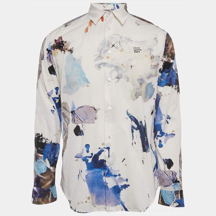 Pre Owned Louis Vuitton White Paint Splatter Print Cotton Regular Fit Shirt M