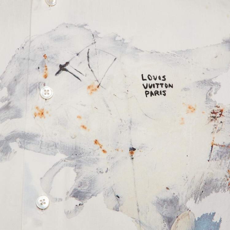 Pre Owned Louis Vuitton White Paint Splatter Print Cotton Regular Fit Shirt M