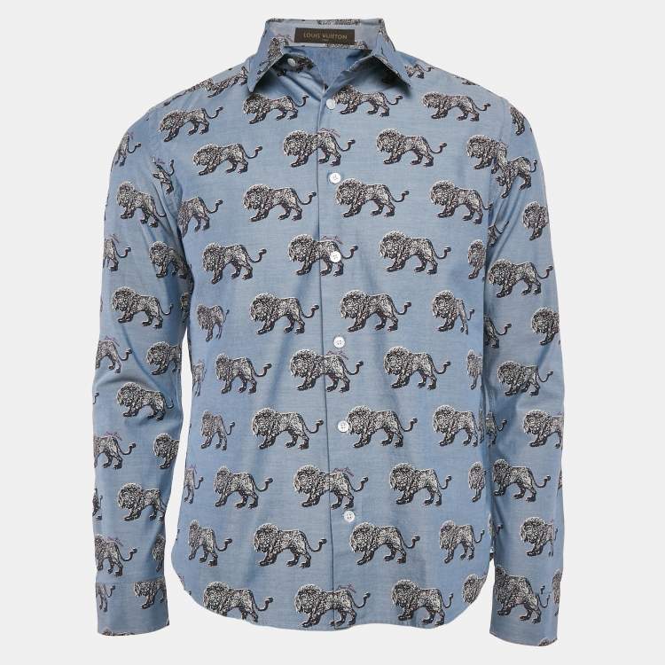 Pre Owned Louis Vuitton Blue Lion Print Cotton Shirt M