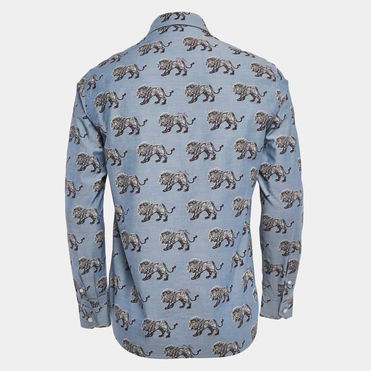 Pre Owned Louis Vuitton Blue Lion Print Cotton Shirt M