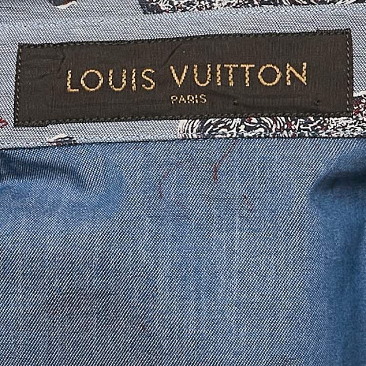 Pre Owned Louis Vuitton Blue Lion Print Cotton Shirt M
