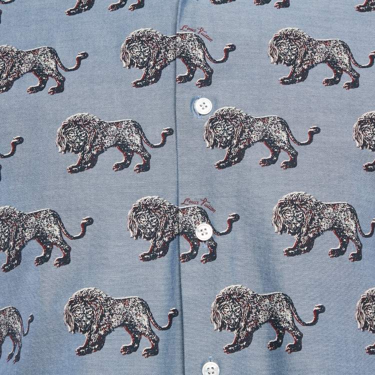 Pre Owned Louis Vuitton Blue Lion Print Cotton Shirt M