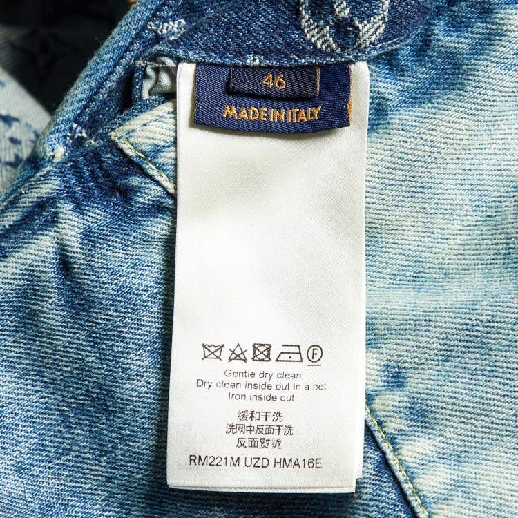 Pre Owned Louis Vuitton Blue Logo Jacquard Denim Hooded Zip-Up Jacket S