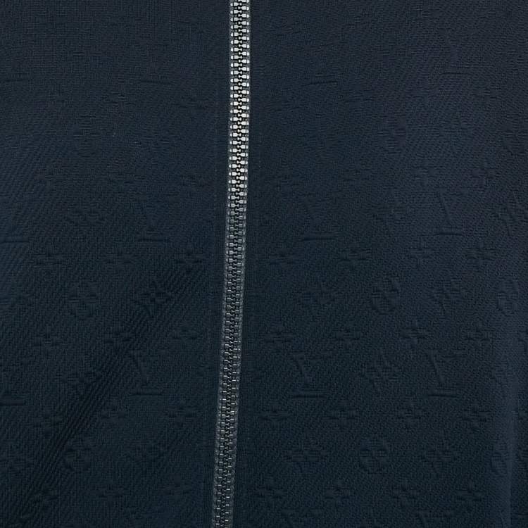 Pre Owned Louis Vuitton Navy Blue Logo Jacquard Knit Zip-Up Jacket XXL