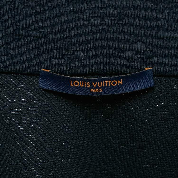 Pre Owned Louis Vuitton Navy Blue Logo Jacquard Knit Zip-Up Jacket XXL