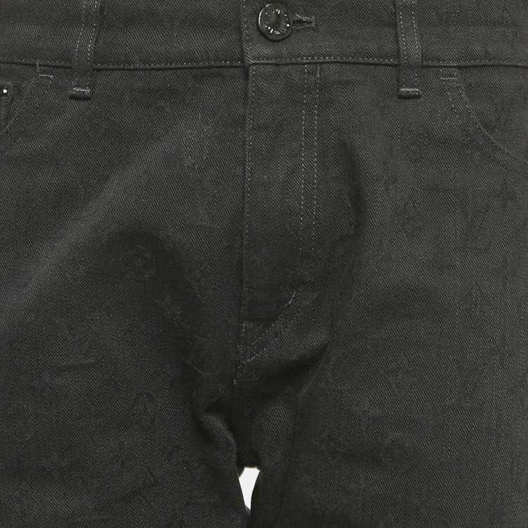 Pre Owned Louis Vuitton Black Monogram Jacquard Denim Jeans M Waist 33"