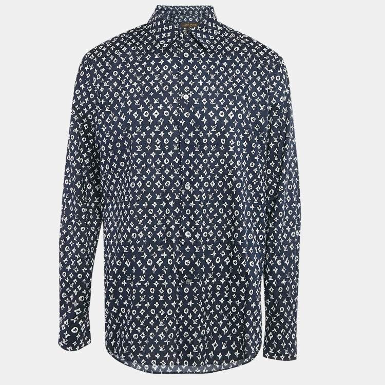 Pre Owned Louis Vuitton Blue Monogram Cotton Regular Fit Shirt XXL