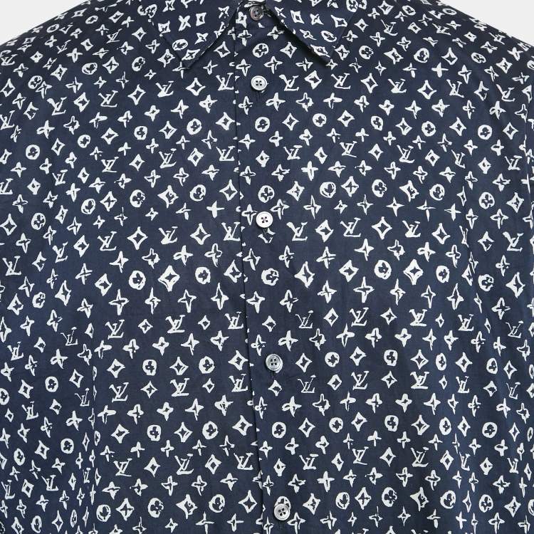Pre Owned Louis Vuitton Blue Monogram Cotton Regular Fit Shirt XXL
