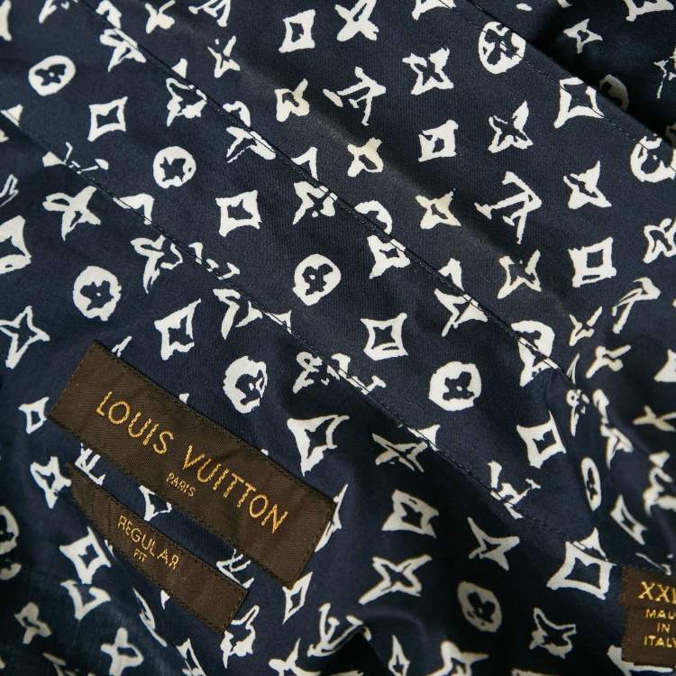 Pre Owned Louis Vuitton Blue Monogram Cotton Regular Fit Shirt XXL