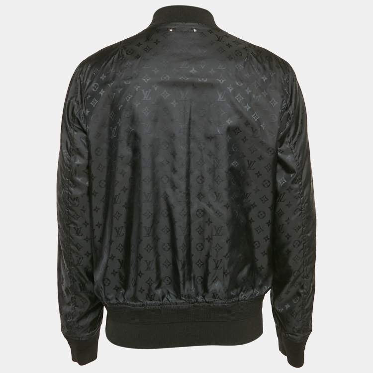 Pre Owned Louis Vuitton Black Leather Reversible Button Front Jacket XL
