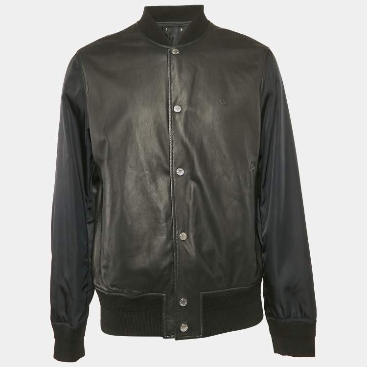 Pre Owned Louis Vuitton Black Leather Reversible Button Front Jacket XL