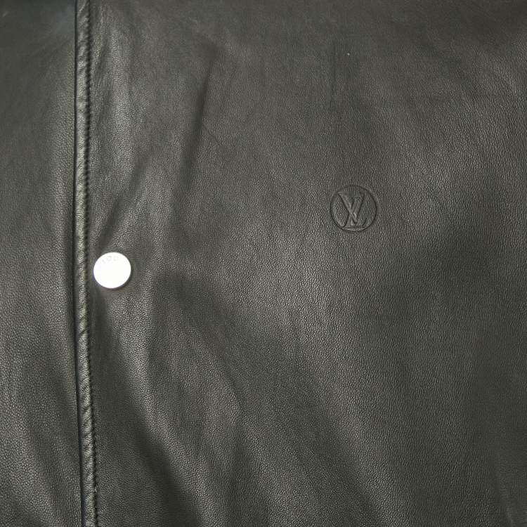 Pre Owned Louis Vuitton Black Leather Reversible Button Front Jacket XL
