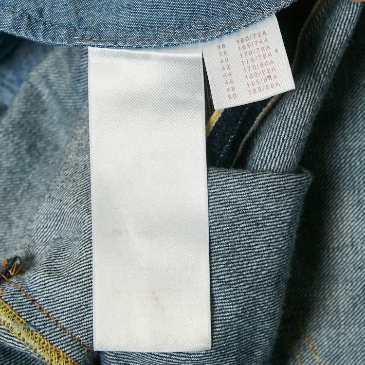Pre Owned Louis Vuitton Blue Denim Leather Tab Detail Regular Jeans L Waist 35"