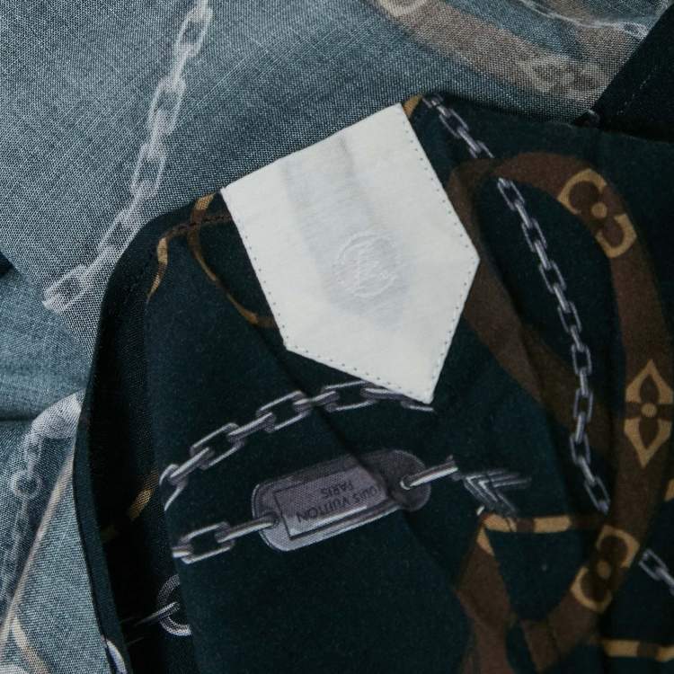 Pre Owned Louis Vuitton Navy Blue Twisted Chain Print Crepe Long Sleeve Shirt M