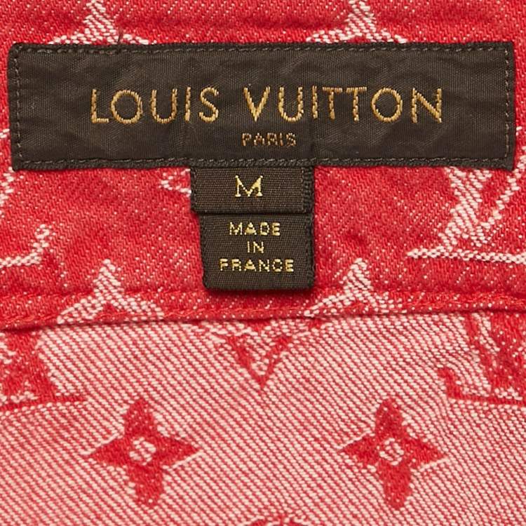 Pre Owned Louis Vuitton x Supreme Red Monogram Denim Baseball Shirt M