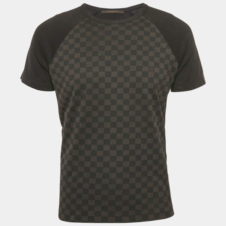 Pre Owned Louis Vuitton Brown Damier Print Jersey Crewneck T-Shirt S