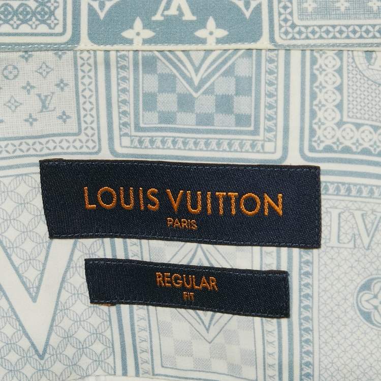 Pre Owned Louis Vuitton Blue LV Monogram Cards Print Cotton Short-Sleeve Shirt L