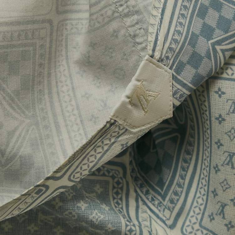 Pre Owned Louis Vuitton Blue LV Monogram Cards Print Cotton Short-Sleeve Shirt L