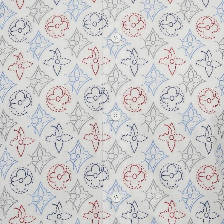 Pre Owned Louis Vuitton White Monogram Jacquard Short-Sleeve Shirt M