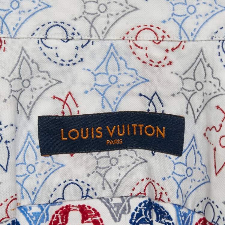 Pre Owned Louis Vuitton White Monogram Jacquard Short-Sleeve Shirt M