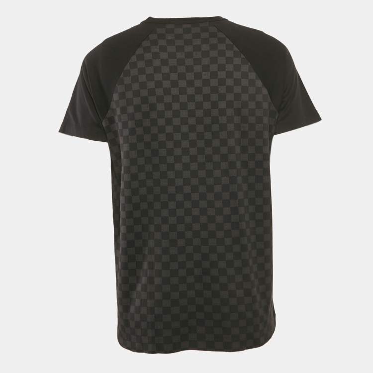 Pre Owned Louis Vuitton Black Damier Print Jersey Raglan Sleeve T-Shirt L