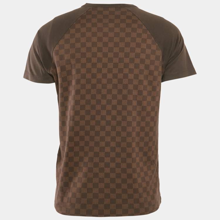 Pre Owned Louis Vuitton Brown Damier Print Jersey Raglan Sleeve T-Shirt M