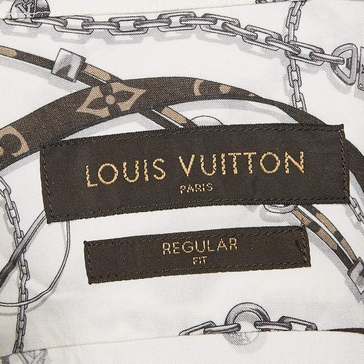 Pre Owned Louis Vuitton White Chain and Belt Print Crepe Shirt M