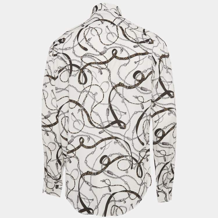 Pre Owned Louis Vuitton White Chain and Belt Print Crepe Shirt M