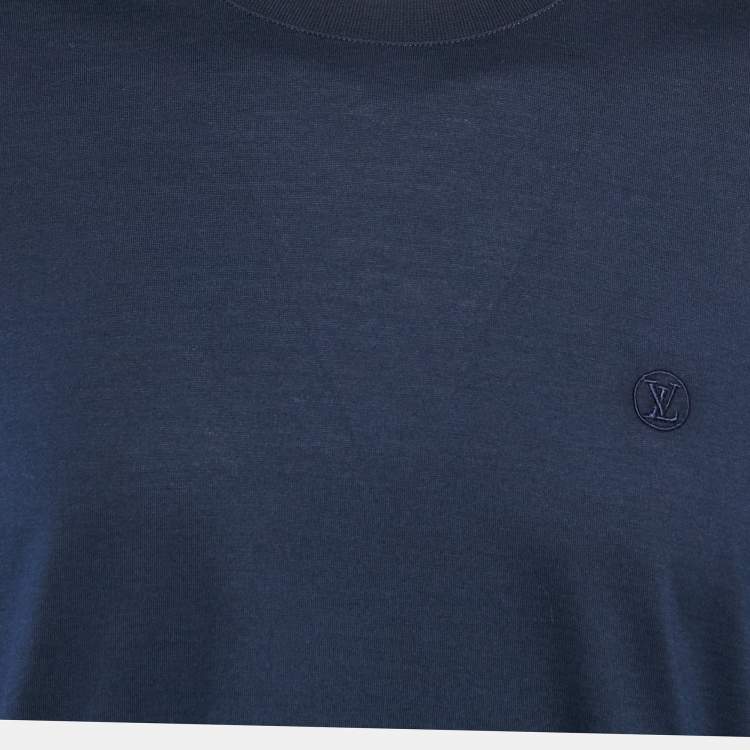 Pre Owned Louis Vuitton Navy Blue Jersey Crewneck T-Shirt L