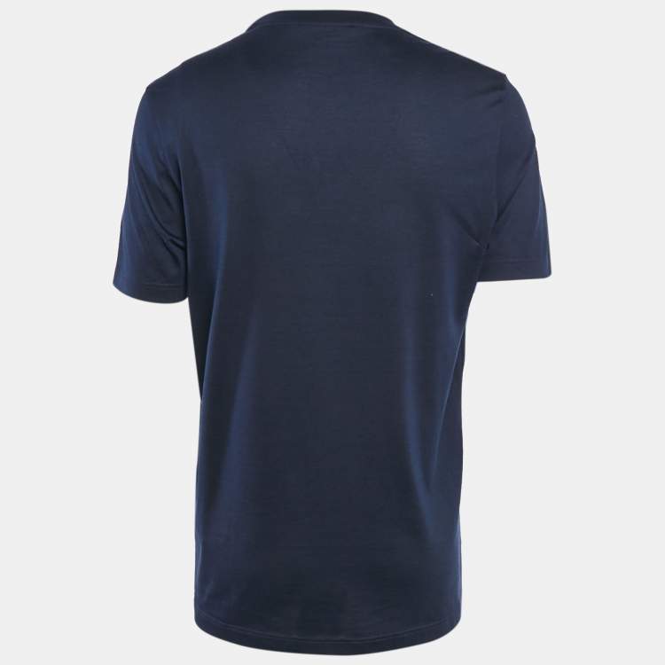 Pre Owned Louis Vuitton Navy Blue Jersey Crewneck T-Shirt L