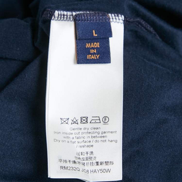 Pre Owned Louis Vuitton Navy Blue Jersey Crewneck T-Shirt L