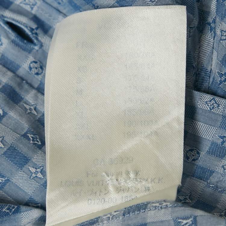Pre Owned Louis Vuitton Blue Checkered Monogram Dobby Cotton Button Front Shirt M